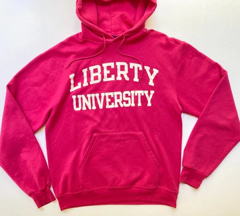 Vintage Liberty University Flames Hoodie Y2K Champion Sweatshirt Mens M PINK Cover