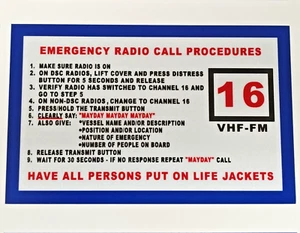 REFLECTIVE VHF Marine Emergency Radio Call Procedure Sticker 3.5" x 5.5" VHF - Picture 1 of 2