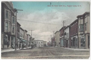 1908 Tupper Lake, Nueva York - Main Street - Postal coloreada a mano - Imagen 1 de 2