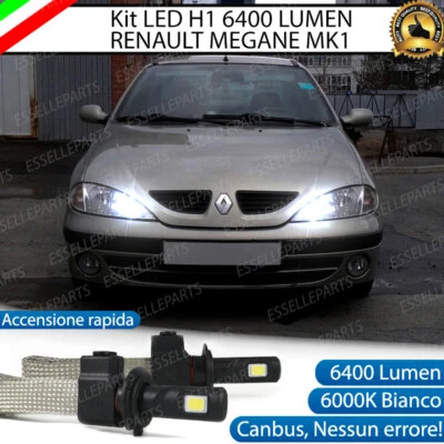 KIT FULL LED RENAULT MEGANE 1 LAMPADE ABBAGLIANTI LED H1 6000K BIANCO NO ERROR - Immagine 1 di 2