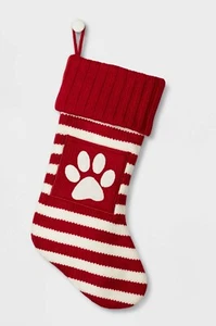 Wondershop rot weiß gestreifter Strick 20" Strumpf monogrammiert Pfotenabdruck Ziel Neu mit Etikett - Bild 1 von 5