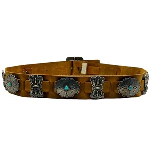 Cintura vintage 2001 ADRIENNE TEEGUARDEN argento peltro concho pelle turchese med - Foto 1 di 15