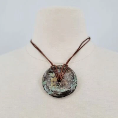 Винтажное богемное ожерелье из круглого камня бирюзы с пятнами богемная кожа прядь - Изображение 1 из 4