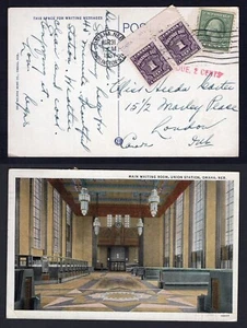 USA Omaha Neb 1937 Train Station Postcard to Canada. Postage Due Stamps. Coil - Picture 1 of 3