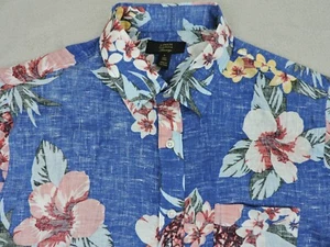 Club Room Linen Shirt Mens Large Blue Floral Hawaiian Luxury Pocket Resort Beach - Picture 1 of 17