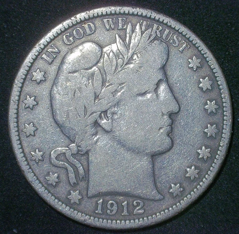 1912 P Barber Half Dollar Very Fine VF Details US Silver Coin 50c Cover