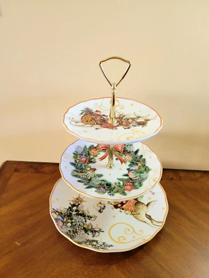 Williams Sonoma Twas the Night Before Christmas 3 plates tier stand server - Image 1 of 4