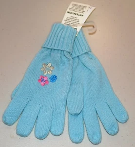 Disney Store Girls Princess Blue Flowers XS 3-4 Years Knit Gloves *NWT* - Picture 1 of 3