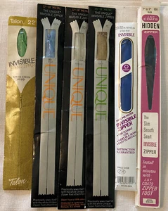 SEWING SUPPLIES: 6 NEW UNUSED INVISIBLE ZIPPERS VARIETY COLORS & LENGTHS - Picture 1 of 5