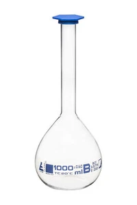 Eisco Labs 1000ml Volumetric Flask with Snap Cap, Class B - Borosilicate Glass - Picture 1 of 1