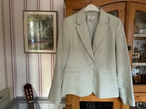 Feiner Blazer, Leinen, hellgrün meliert, gesteppte Nähte, Gr. 36, 38 neuwertig - Bild 1 von 5