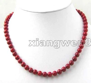 Collar redondo de coral rojo natural de 6-7 mm para mujer gargantillas de joyería 17"" nec7013 - Imagen 1 de 16