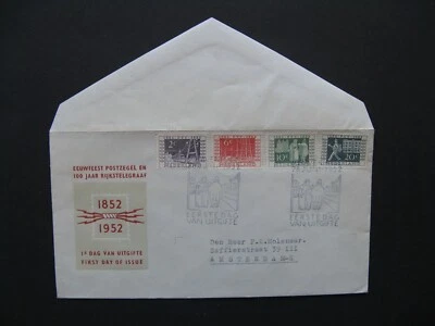 NETHERLANDS, E10-cover FDC 1952, 100 years telegraph / stamps, train telecom - Image 1 of 2