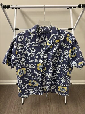 Vintage Structure - Blue Floral Button Up - Hawaiian Camp Shirt - Mens Size L - Image 1 of 4
