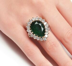 Pure 925K Silver Base Ring - Heated Emerald Gemstone - Hurrem Sultan Design