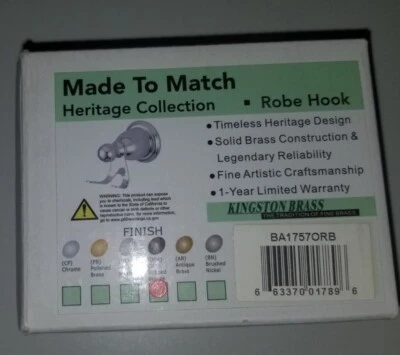 Gancho para bata Kingston de latón BA1757ORB Heritage Collection, bronce frotado con aceite Foto 1 de 2