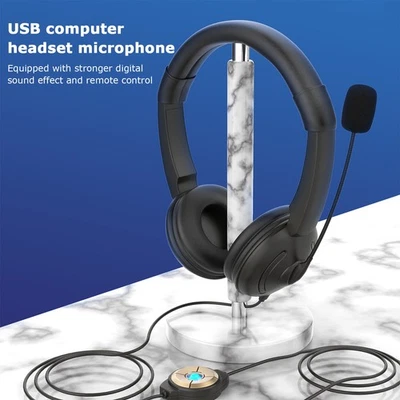 USB Wired Headset With Noise Cancelling Mic On Ear Computer Headphone Call SLK - Image 1 of 4