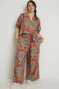 Anthropologie Whimsy Flannel Sleep Pants Size XL Floral Print Wide Leg Lounge - Picture 1 of 8