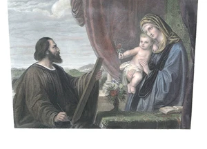 Grabado a mano color agua por E. Steinle & L. Stocks "San Lucas y la Virgen" - Imagen 1 de 5