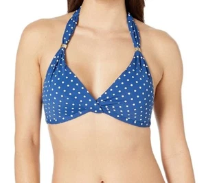Ralph Lauren Women's Blue WhitePindot Twist Halter Bikini Top Size 8 - Picture 1 of 9