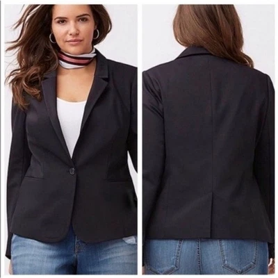 Lane Bryant Stretch Crepe Single Breasted Blazer Jacket Minimalist Black 20 - Image 1 of 4