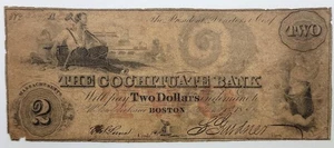 THE COCHITUATE BANK $2, BOSTON, Bank Note Obsolete Currency  FF24.9 - Picture 1 of 7