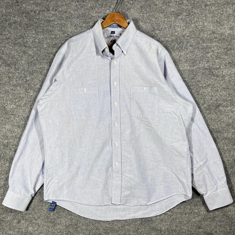 VINTAGE G.H. Bass & Co. Weejun Oxford Shirt Size 17 XL OCBD Cotton Preppy Blue - Image 1 of 4