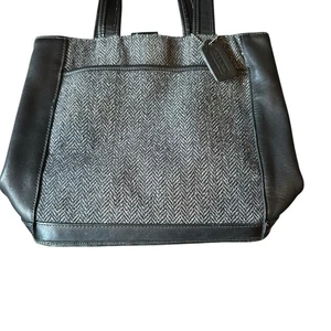 Coach Bleeker 6126 grau Fischgrät Wolle schwarz Leder Beuteltasche Vintage 90er gebraucht, in einwandfreiem Zustand - Bild 1 von 13