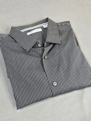 Camisa de hombre John Henry con botones manga larga negra/gris a rayas talla L Foto 1 de 4