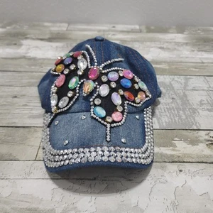 Cappello Denim Borchie Strass Berretto Baseball Cappello Regolabile - Farfalla - Foto 1 di 8