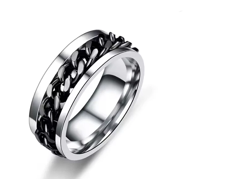 Anillo de dedo FIDGET cadena giratoria moda acero inoxidable banda joyería punk Foto 1 de 1