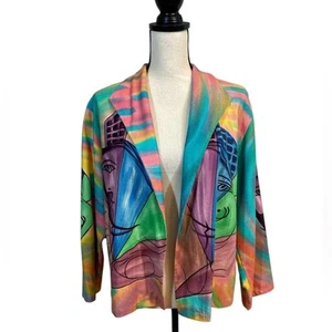 Vintage Dilemma Dhun Shroff Wearable Art Raw Silk Painted Jacket Pastel Cubism - Bild 1 von 10