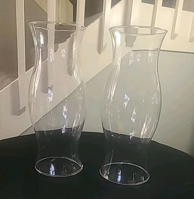 Pair Of Colonial Williamsburg Style Hurricane Clear Glass Candle Globes 14"x 5"  - Image 1 of 4