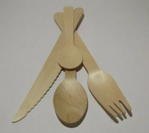 Wooden Cutlery Sets - Knives Forks and Spoons - Eco-Friendly Wooden Tableware - Picture 1 of 13