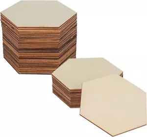 50PCS Unfinished Blank Wood Pieces, 4 Inch Natural Hexagon Wooden Slices Cutouts - Picture 1 of 12