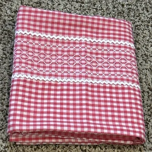 Vintage Red Gingham Chicken Scratch Hand Embroidered Pillow Case Rick Rack - Picture 1 of 6