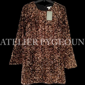 NWT H&M '23 Holiday Bronze Copper Sequin Dress Flared Sleeve Sz S, M, L, XL, XXL - Picture 1 of 4