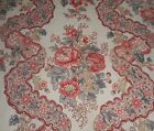 Antique French Floral Garland Linen Interiors Fabric ~ Burnt Apricot Gray Blue
