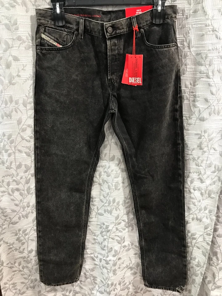 DIESEL Mens Size W36-L32 Black 1995 D Sark Trousers Straight Slim Jeans