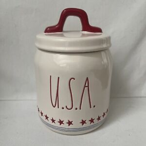 RAE DUNN Patriotic Stars & Stripes July  4th ~USA ~ 6 “ Baby Canister MAGENTA
