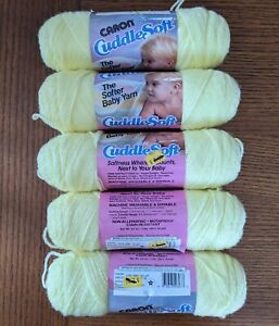 Caron Yarn Baby Yellow 2703 Lot 5 Skeins Cuddle Soft Acrylic Vintage Dye Lot