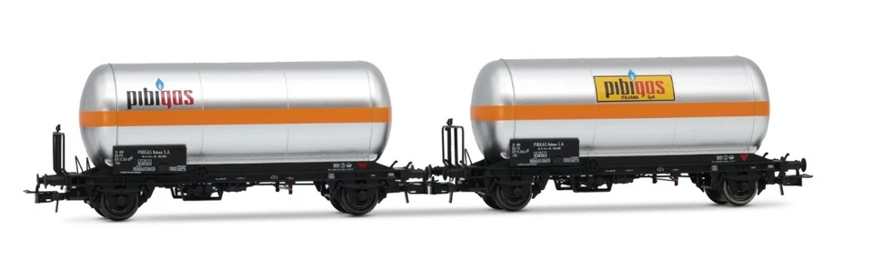 Rivarossi HR6621 Set 2 Wagons Type Uh “Pibigas” Lirea Aluminium Bande Orange