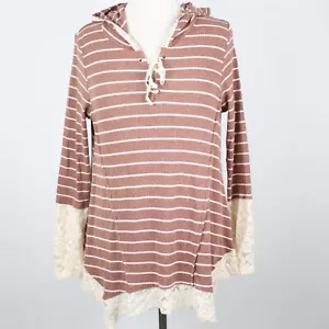 Camisa túnica Kori America para mujer grande a rayas acanaladas boho con capucha - Imagen 1 de 6