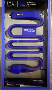 *Brand New Seal* TYLT Band Flat Ribbon Blue Micro USB Car Charger USB port 2.1A - Photo 1 sur 2