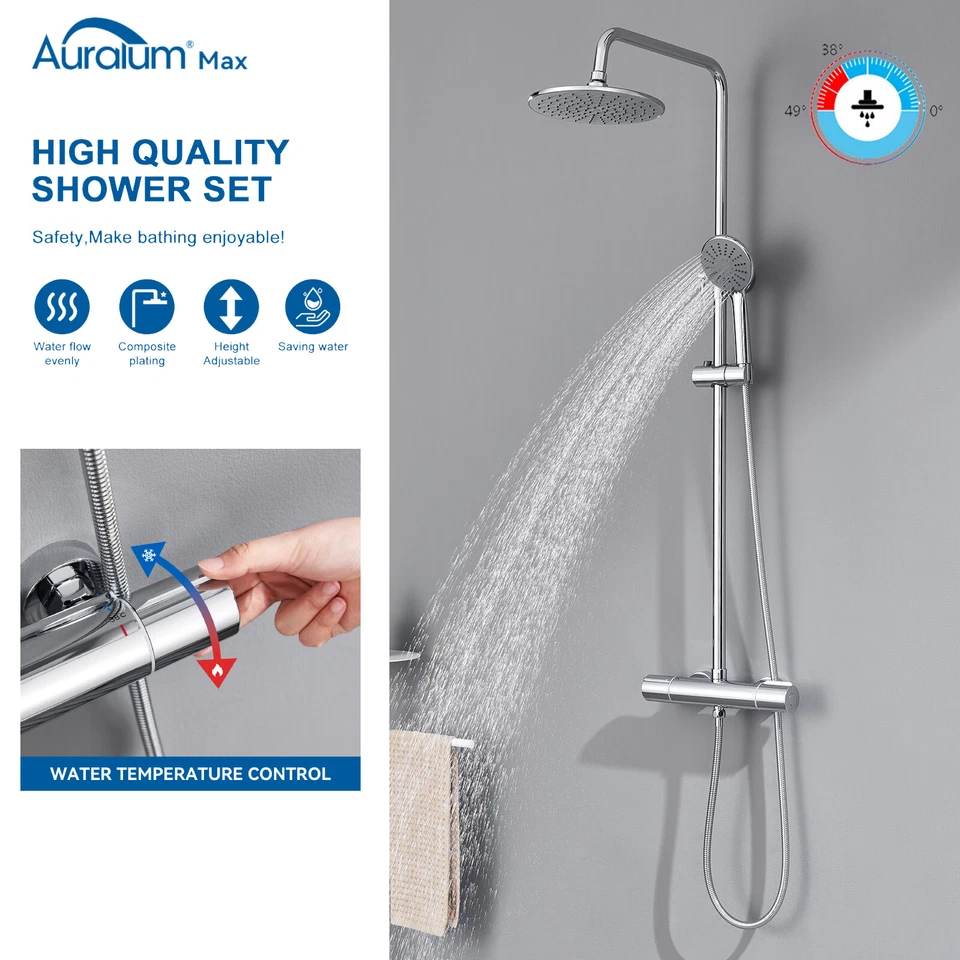 Duschsystem Thermostat Duscharmatur Regendusche Duschset mit Handbrause Chrom - Bild 1 von 4