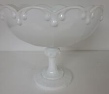 Vtg Indiana White Milk Glass Footed Fruit Pedestal Bowl With Garland 3 Tear Drop