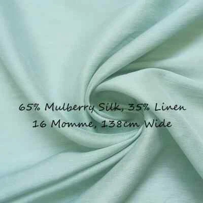39 Inch X 55 Inch Silk Linen Fabric Cyan Slubbed Silk Flax Material Soft Summer - Image 1 of 4