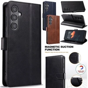 Funda tipo billetera de cuero para teléfono Samsung Galaxy S24 FE con ranuras para tarjetas abatibles cubierta de bolsillo - Imagen 1 de 30