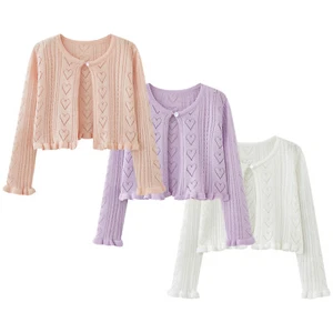 Kid Girls Lovely Shawl Cropped Coat Cardigan Heart Hollow Knit Sweet Party Daily - Picture 1 of 28