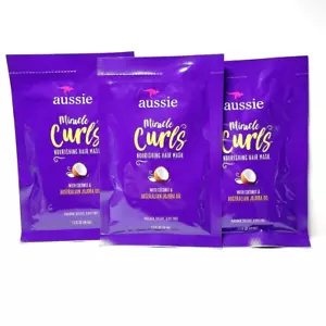 Lot of 3 Aussie Miracle Curls Nourishing Hair Mask Coconut & Jojoba Oil 1.7 oz - Picture 1 of 6